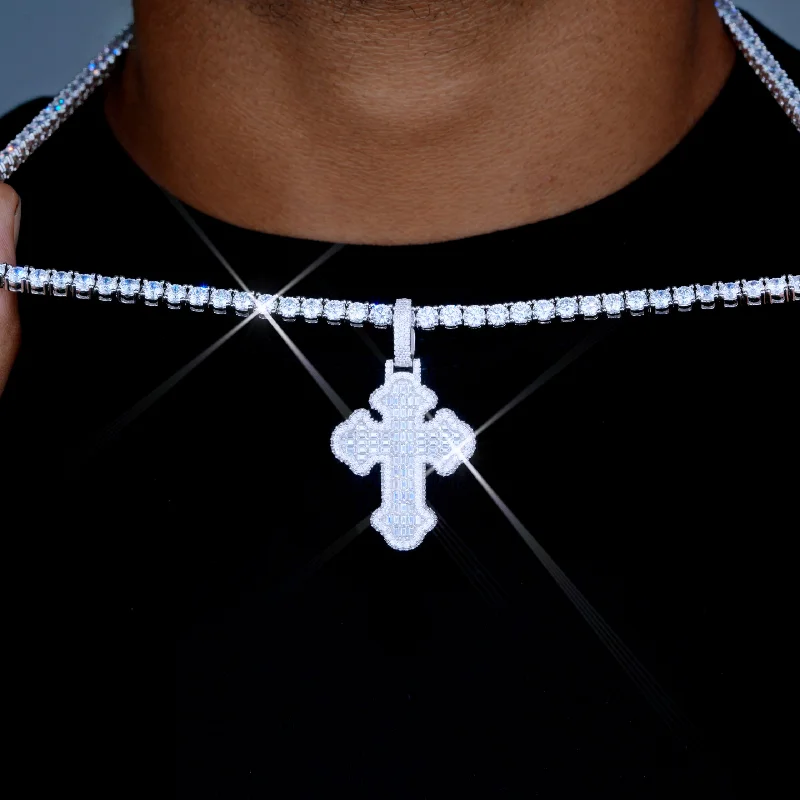Shop Stylish Jewelry Now And Save Big 925S & VVS Moissanite Baguette Gothic Cross Necklace Shop Stylish Jewelry Now And Save Big 925S & VVS Moissanite Baguette Gothic Cross Necklace