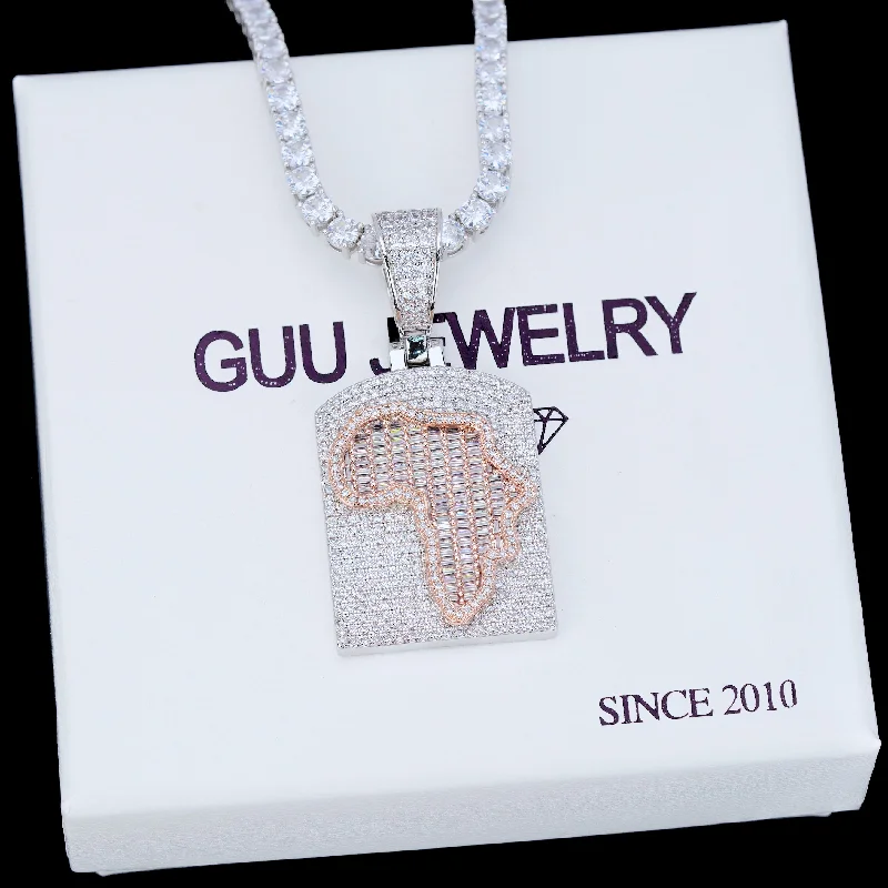 Grab Your Dream Jewelry At The Lowest Prices Africa Map Shape Two Layer Baguette Iced Necklace