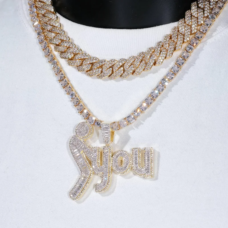Exclusive Gemstone Jewelry At Special Prices Fxxk You Baguette Two-Layer Iced Necklace Exclusive Gemstone Jewelry At Special Prices Fxxk You Baguette Two-Layer Iced Necklace