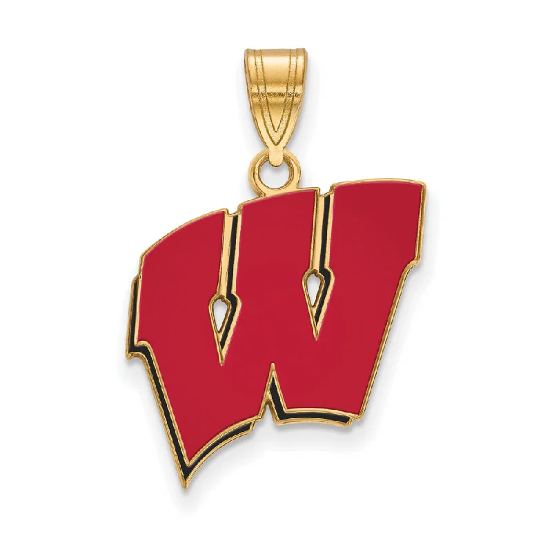 Adjustable Charm Bracelets For A Perfect Fit 14k Gold Plated Silver U. of Wisconsin Large Enamel 'W' Pendant