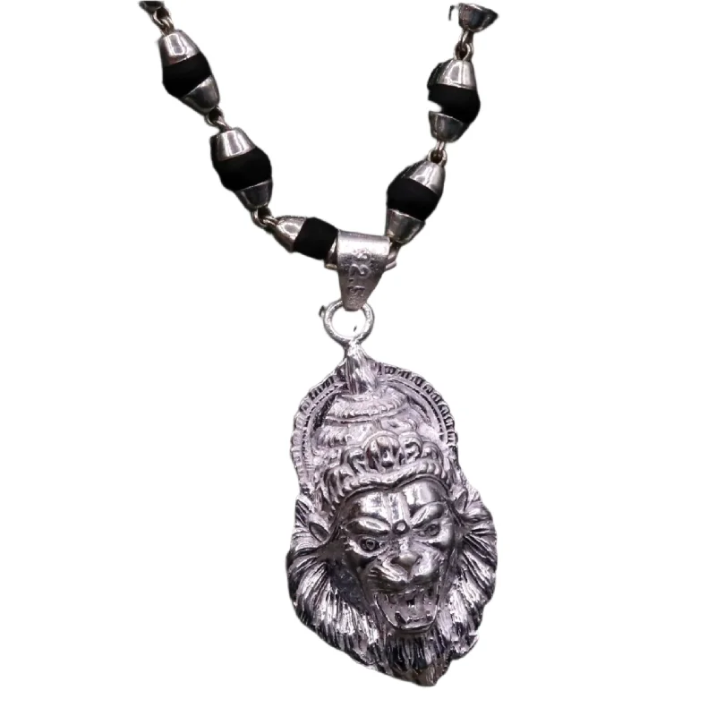Don't Miss Out On Jaw-Dropping Jewelry Discounts VINTAGE 925 STERLING SILVER LORD VISHNU AVATAR NARSIMHA PENDANT WITH BLACK BASIL ROSARY BEADS (TULSI MALA) TRIBAL NECKLACE JEWELRY SET39